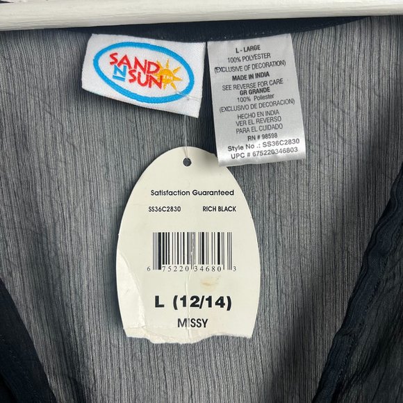 NWT SAND N SUN Womens L Black Beach Swimsuit Sheer Coverup Long Sleeve Flowy - Picture 6 of 7